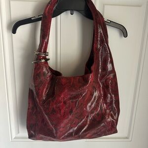 Red Genuine Leather Snakeskin Patterned Women's Bag